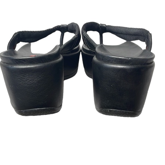 PRADA VINTAGE THONG SANDAL BLACK CANVAS THONG w/ BLACK LEATHER WRAPED WEDGE SZ 7 - Picture 5 of 12